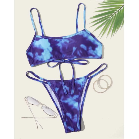 SHEIN Other - SHEIN🌺Blue Tie Dye Tanga Bikini Set👙Sz M